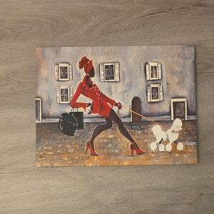 Stylish Woman Walking Poodle Canvas Art
